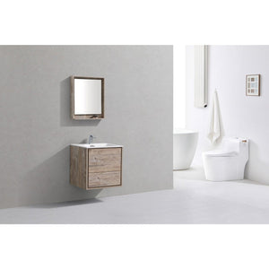 Kubebath DL24-NW DeLusso 24" Nature Wood Wall Mount Modern Bathroom Vanity