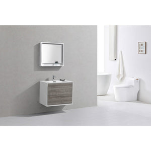Kubebath DL30-HGASH DeLusso 30" Ash Gray Wall Mount Modern Bathroom Vanity