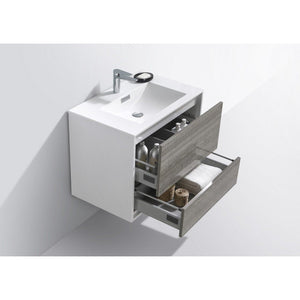 Kubebath DL30-HGASH DeLusso 30" Ash Gray Wall Mount Modern Bathroom Vanity