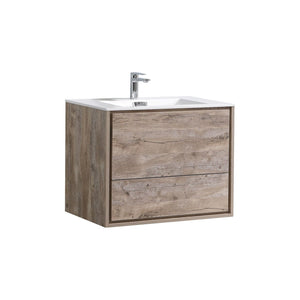Kubebath DL30-NW DeLusso 30" Nature Wood Wall Mount Modern Bathroom Vanity