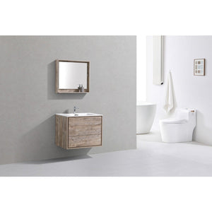 Kubebath DL30-NW DeLusso 30" Nature Wood Wall Mount Modern Bathroom Vanity