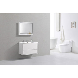 Kubebath DL36-GW DeLusso 36" High Glossy White Wall Mount Modern Bathroom Vanity