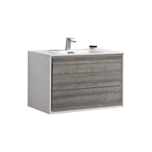 Kubebath DL36-HGASH DeLusso 36" Ash Gray Wall Mount Modern Bathroom Vanity