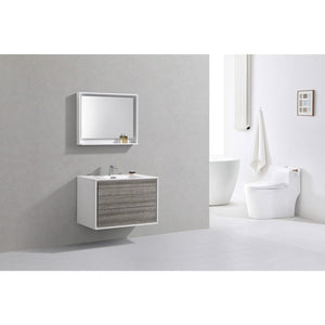 Kubebath DL36-HGASH DeLusso 36" Ash Gray Wall Mount Modern Bathroom Vanity