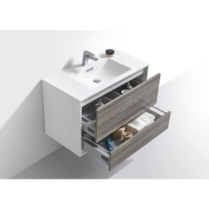 Kubebath DL36-HGASH DeLusso 36" Ash Gray Wall Mount Modern Bathroom Vanity