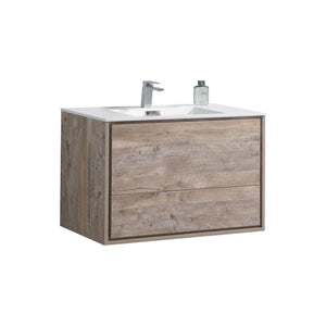 Kubebath DL36-NW DeLusso 36" Nature Wood Wall Mount Modern Bathroom Vanity