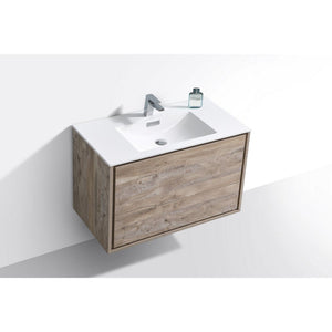 Kubebath DL36-NW DeLusso 36" Nature Wood Wall Mount Modern Bathroom Vanity