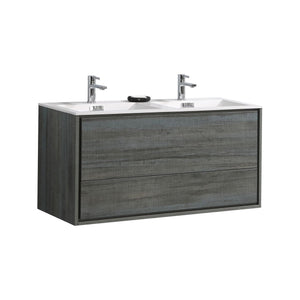 Kubebath DL48D-BE DeLusso 48" Double Sink Ocean Gray Wall Mount Modern Bathroom Vanity