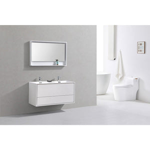 Kubebath DL48D-GW DeLusso 48" Double Sink High Glossy White Wall Mount Modern Bathroom Vanity