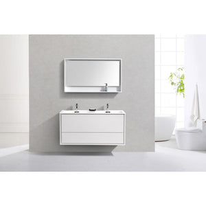 Kubebath DL48D-GW DeLusso 48" Double Sink High Glossy White Wall Mount Modern Bathroom Vanity