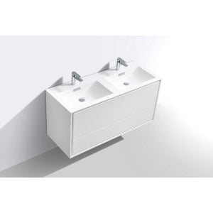 Kubebath DL48D-GW DeLusso 48" Double Sink High Glossy White Wall Mount Modern Bathroom Vanity