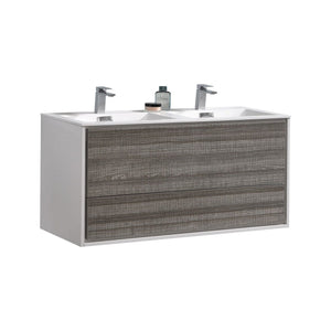 Kubebath DL48D-HGASH DeLusso 48" Double Sink  Ash Gray Wall Mount Modern Bathroom Vanity