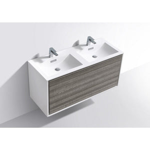 Kubebath DL48D-HGASH DeLusso 48" Double Sink  Ash Gray Wall Mount Modern Bathroom Vanity