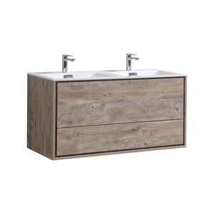 Kubebath DL48D-NW DeLusso 48" Double Sink Nature Wood Wall Mount Modern Bathroom Vanity