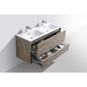 Kubebath DL48D-NW DeLusso 48" Double Sink Nature Wood Wall Mount Modern Bathroom Vanity