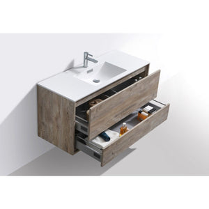 Kubebath DL48S-NW DeLusso 48" Single Sink Nature Wood Wall Mount Modern Bathroom Vanity