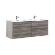 Load image into Gallery viewer, Kubebath DL60D-HGASH DeLusso 60&quot; Double Sink  Ash Gray Wall Mount Modern Bathroom Vanity