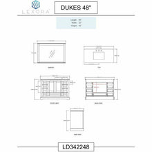 Load image into Gallery viewer, Lexora LD342248SADSM46F Dukes 48&quot; White Single Vanity, White Carrara Marble Top, White Square Sink and 46&quot; Mirror w/ Faucet