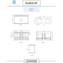 Load image into Gallery viewer, Lexora LD342260DG00M58 Dukes 60&quot; Espresso Double Vanity, no Top and 58&quot; Mirror