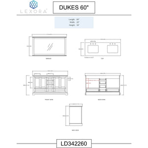 Lexora LD342260DG00M58 Dukes 60" Espresso Double Vanity, no Top and 58" Mirror