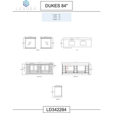 Load image into Gallery viewer, Lexora LD342284DBDSM34F Dukes 84&quot; Dark Grey Double Vanity, White Carrara Marble Top, White Square Sinks and 34&quot; Mirrors w/ Faucets