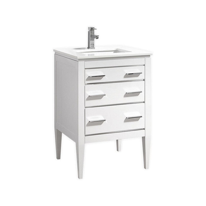 Kubebath E24-GW Eiffel 24'' High Gloss White Vanity W/ Quartz Counter Top