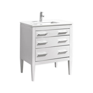 Kubebath E30-GW Eiffel 30'' High Gloss White Vanity W/ Quartz Counter Top