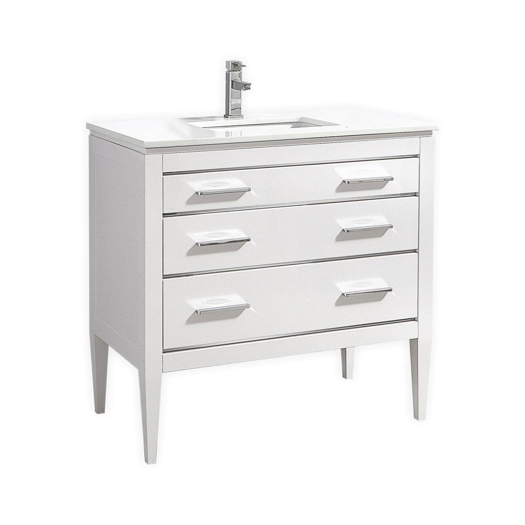 Kubebath E36-GW Eiffel 36'' High Gloss White Vanity W/ Quartz Counter Top