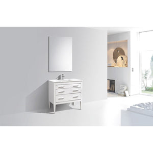 Kubebath E36-GW Eiffel 36'' High Gloss White Vanity W/ Quartz Counter Top