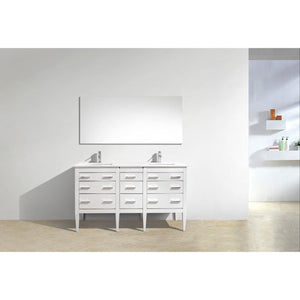 Kubebath E60-GW Eiffel 60'' Double Sink High Gloss White Vanity W/ Quartz Counter Top