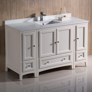 Fresca Oxford 54" Antique White Traditional Bathroom Cabinets w/ Top & Sink FCB20-123012AW-CWH-U