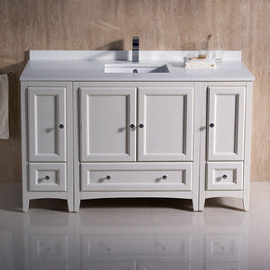 Fresca Oxford 54" Antique White Traditional Bathroom Cabinets w/ Top & Sink FCB20-123012AW-CWH-U