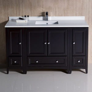 Fresca Oxford 54" Espresso Traditional Bathroom Cabinets w/ Top & Sink FCB20-123012ES-CWH-U