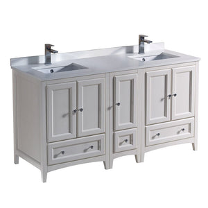 Fresca Oxford 60" Antique White Traditional Double Sink Bathroom Cabinets w/ Top & Sinks FCB20-241224AW-CWH-U