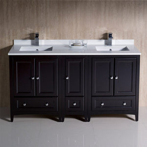 Fresca Oxford 60" Espresso Traditional Double Sink Bathroom Cabinets w/ Top & Sinks FCB20-241224ES-CWH-U