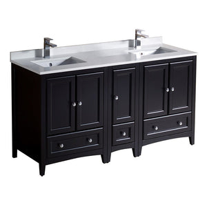 Fresca Oxford 60" Espresso Traditional Double Sink Bathroom Cabinets w/ Top & Sinks FCB20-241224ES-CWH-U