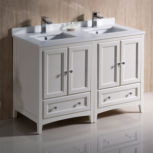 Fresca Oxford 48" Antique White Traditional Double Sink Bathroom Cabinets w/ Top & Sinks FCB20-2424AW-CWH-U