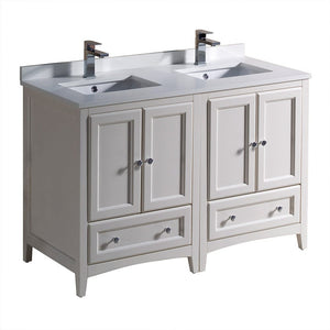 Fresca Oxford 48" Antique White Traditional Double Sink Bathroom Cabinets w/ Top & Sinks FCB20-2424AW-CWH-U