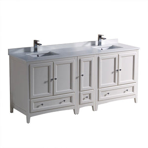 Fresca Oxford 72" Antique White Traditional Double Sink Bathroom Cabinets w/ Top & Sinks FCB20-301230AW-CWH-U