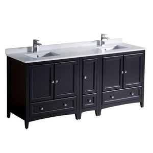 Fresca Oxford 72" Espresso Traditional Double Sink Bathroom Cabinets w/ Top & Sinks FCB20-301230ES-CWH-U