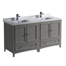 Load image into Gallery viewer, Fresca Oxford 60&quot; Gray Traditional Double Sink Bathroom Cabinets w/ Top &amp; Sinks FCB20-3030GR-CWH-U