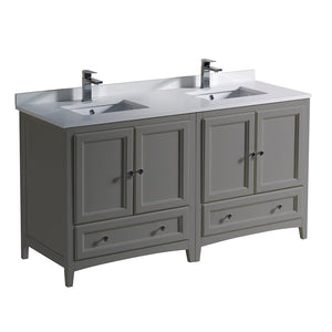 Fresca Oxford 60" Gray Traditional Double Sink Bathroom Cabinets w/ Top & Sinks FCB20-3030GR-CWH-U