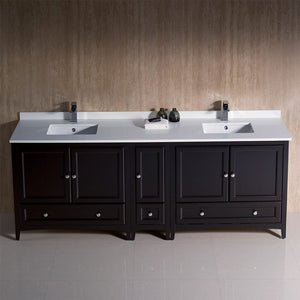 Fresca Oxford 84" Espresso Traditional Double Sink Bathroom Cabinets w/ Top & Sinks FCB20-361236ES-CWH-U