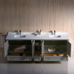 Fresca Oxford 84" Gray Traditional Double Sink Bathroom Cabinets w/ Top & Sinks FCB20-361236GR-CWH-U