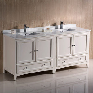 Fresca Oxford 72" Antique White Traditional Double Sink Bathroom Cabinets w/ Top & Sinks FCB20-3636AW-CWH-U
