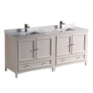 Fresca Oxford 72" Antique White Traditional Double Sink Bathroom Cabinets w/ Top & Sinks FCB20-3636AW-CWH-U