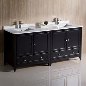 Fresca Oxford 72" Espresso Traditional Double Sink Bathroom Cabinets w/ Top & Sinks FCB20-3636ES-CWH-U
