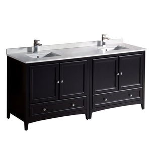 Fresca Oxford 72" Espresso Traditional Double Sink Bathroom Cabinets w/ Top & Sinks FCB20-3636ES-CWH-U