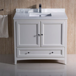 Fresca Oxford 36" Antique White Traditional Bathroom Cabinet w/ Top & Sink FCB2036AW-CWH-U