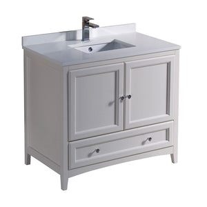 Fresca Oxford 36" Antique White Traditional Bathroom Cabinet w/ Top & Sink FCB2036AW-CWH-U